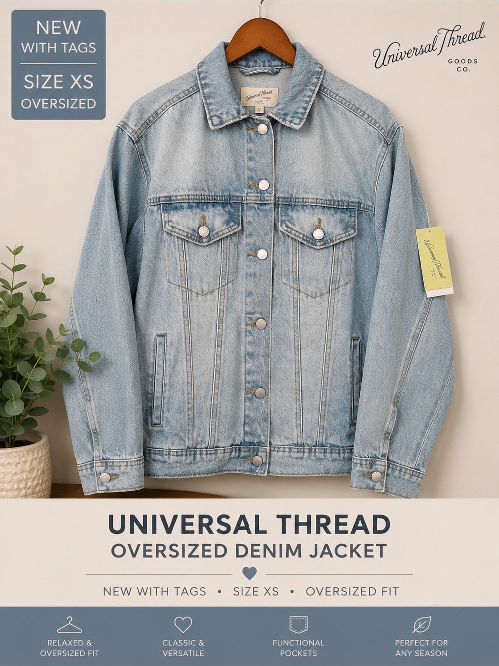 Universal Thread Oversized Denim Jacket – Size XS – NWT - Picture 2 of 2